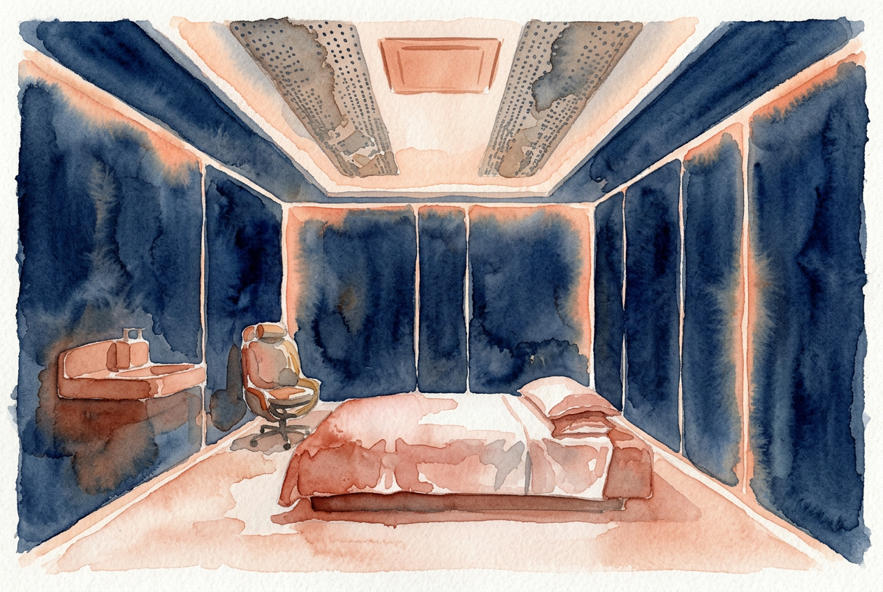 Red light therapy room at a modern medical spa with glowing panels for anti-aging treatments