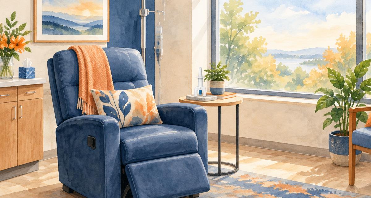 Watercolor of a calm Spravato esketamine nasal spray treatment room at Envision Medical Care in Ripley, WV